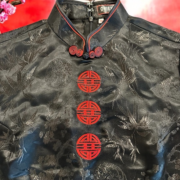 Genuine Oriential Silk traditional Chinese Black And Red Short Sleeve Silk Top M - Picture 2 of 8